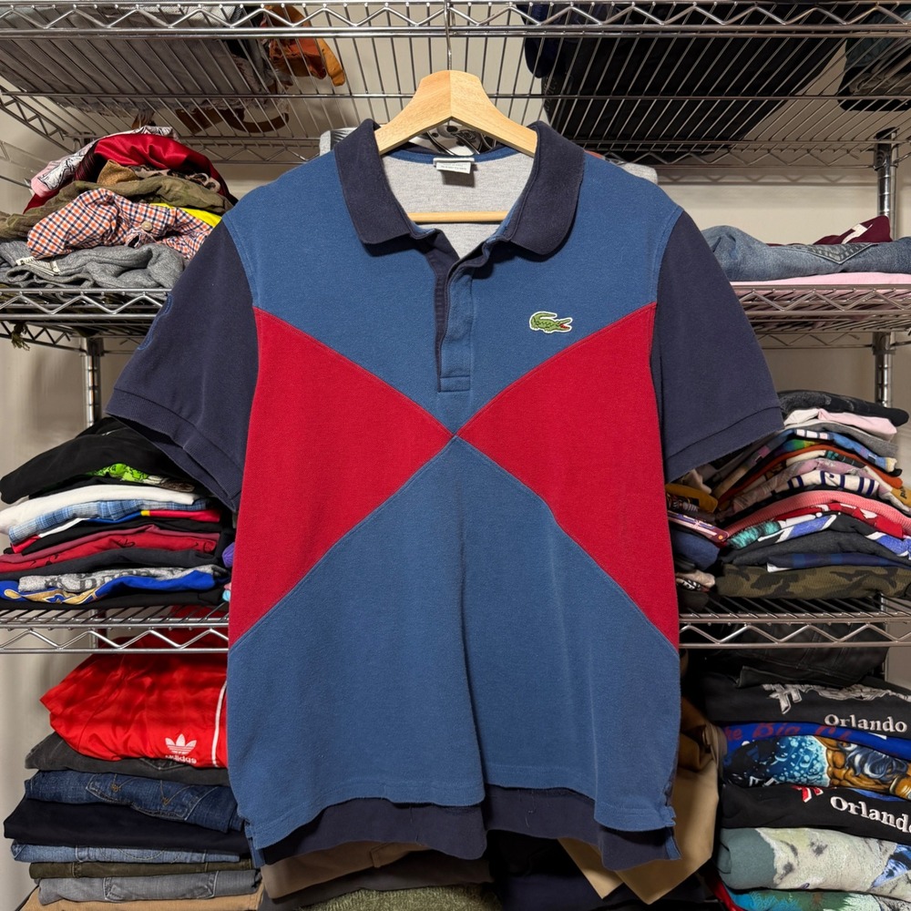 Lacoste Polo Shirt Mens 6 Blue Red Color-block Pique Short Sleeve Patch Logo